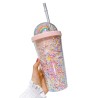 BICCHIERE IN PLASTICA STARLIGHT GLITTER CON COPERCHIO ARCOBALENO E CANNUCCIA ROSA - 450ml