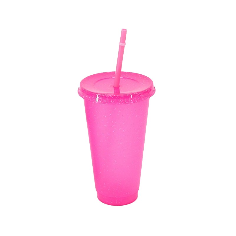 BICCHIERE CON CANNUCCIA DA 700 ML ROSA CON GLITTER