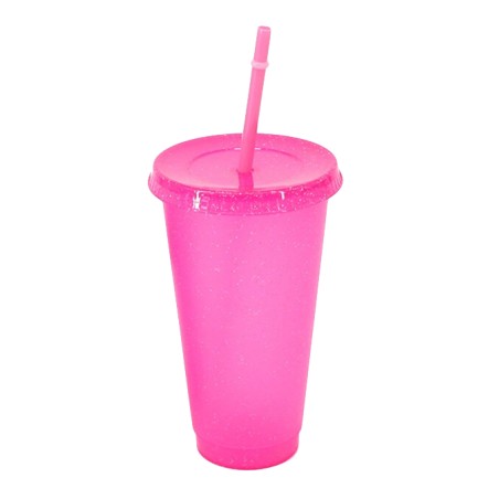 BICCHIERE CON CANNUCCIA DA 700 ML ROSA CON GLITTER