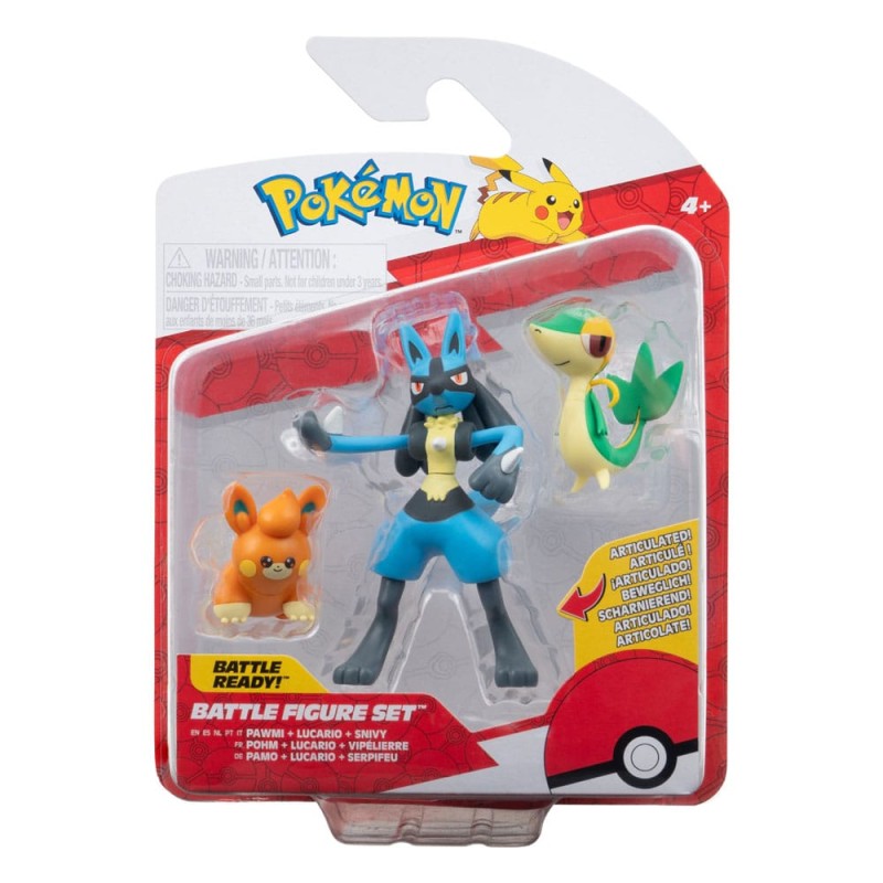 BATTLE FIGURE SET PAWMI + LUCARIO + SNIVY DEI POKEMON