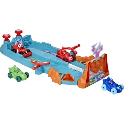 PISTA LANCIA AUTO DEI PJ MASKS + 4 VEICOLI CON PERSONAGGI INCLUSI