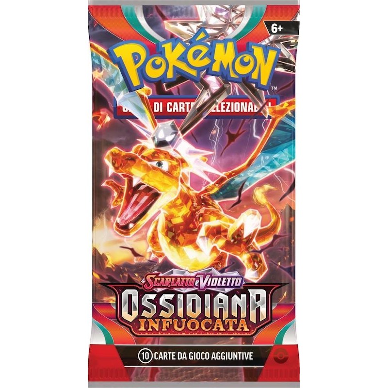 BUSTINA DA 10 CARTE POKEMON DI OSSIDIANA INFUOCATA ITALIANE