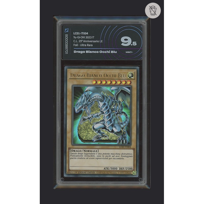 DRAGO BIANCO OCCHI BLU DI YU-GI-OH CARTA GRADATA 9.5 IN CASE RIGIDO AI GRADING + CERTIFICATO DIGITALE