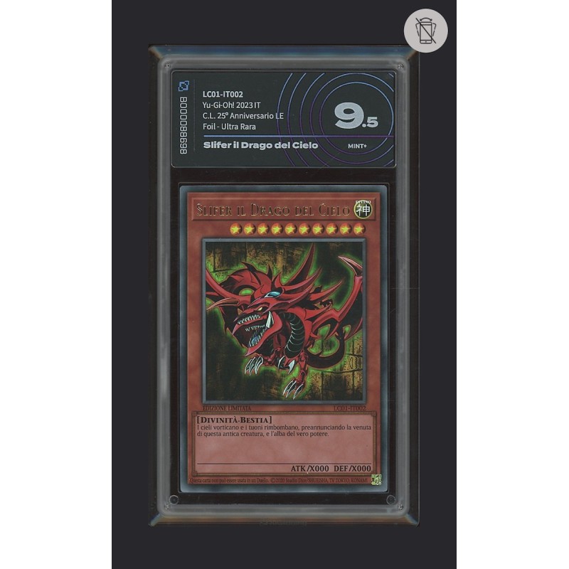 SLIFER IL DRAGO DEL CIELO DI YU-GI-OH CARTA GRADATA 9.5 IN CASE RIGIDO AI GRADING + CERTIFICATO DIGITALE