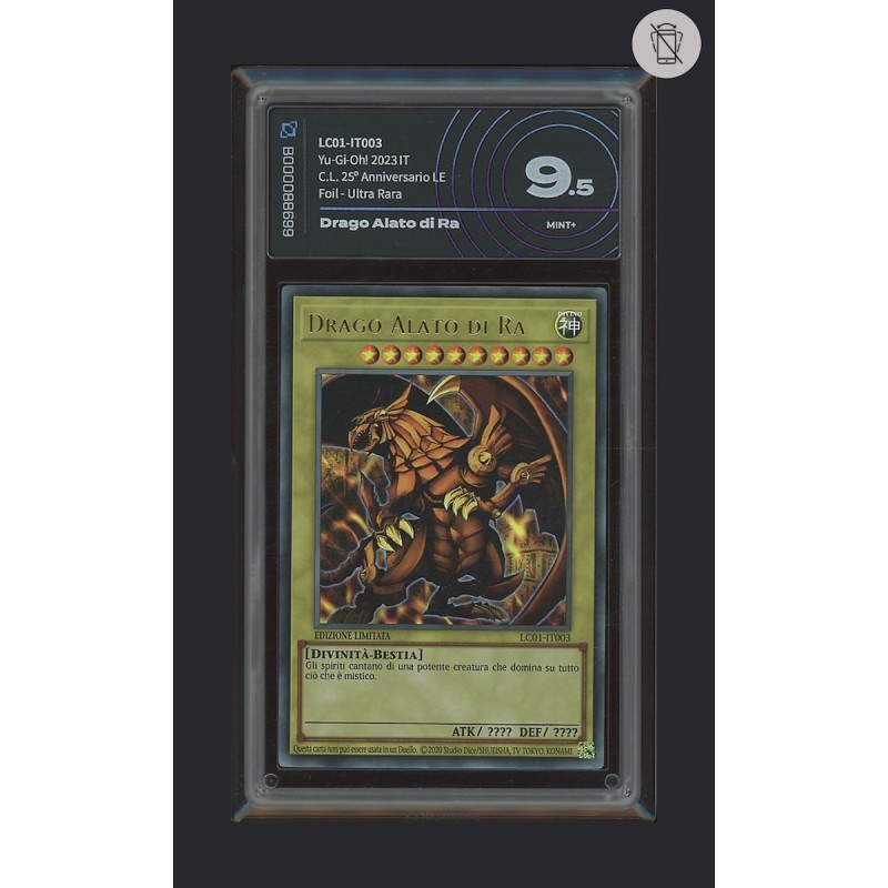 DRAGO ALATO DI RA DI YU-GI-OH CARTA GRADATA 9.5 IN CASE RIGIDO AI GRADING + CERTIFICATO DIGITALE