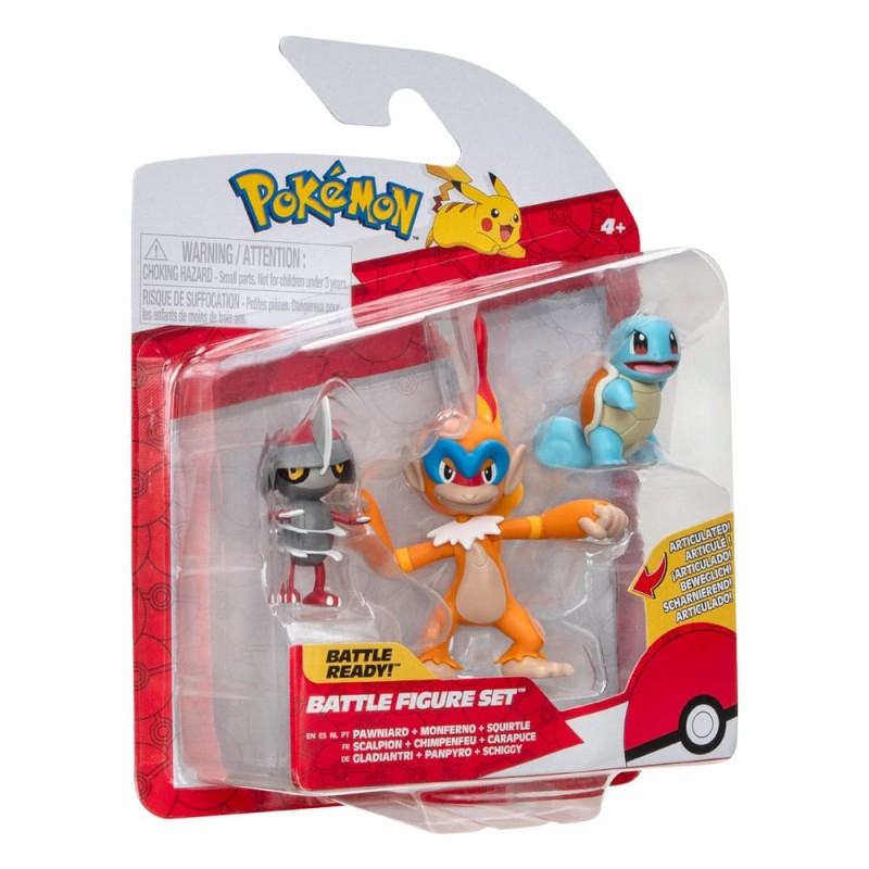 POKEMON BATTLE FIGURE SET 3-PACK PAWNIARD - SQUIRTLE - MONFERNO DA 5 CM