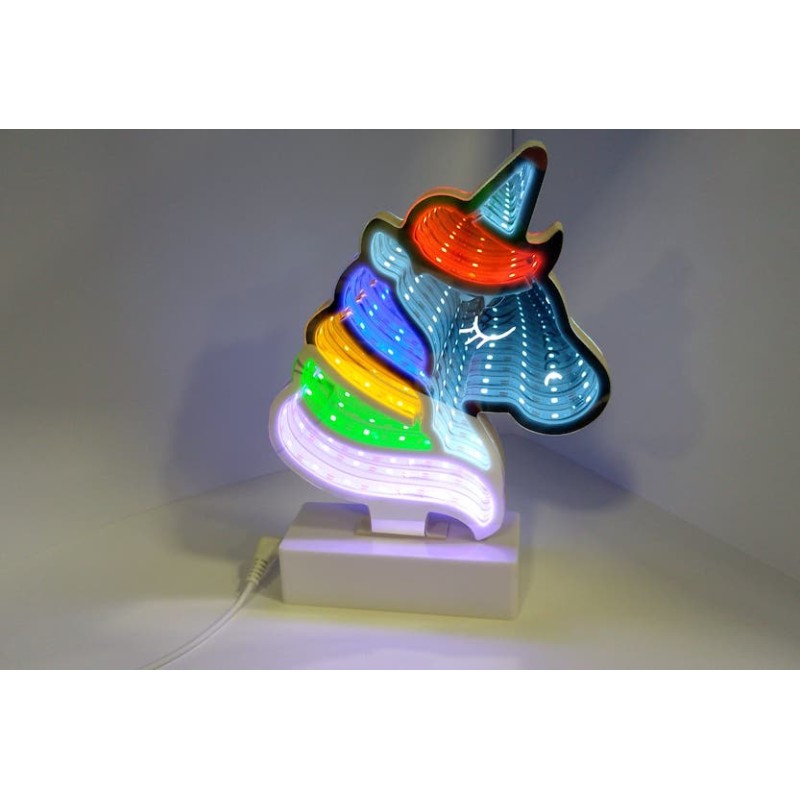 LAMPADA A LED UNICORNO TUNNEL 3D - ALIMENTAZIONE TRAMITE CAVO INCLUSO O N. 3 BATTERIE AAA NON INCLUSE