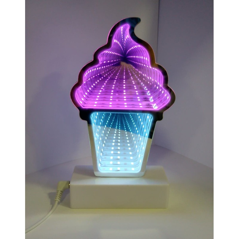 LAMPADA A LED CONO GELATO TUNNEL 3D - ALIMENTAZIONE TRAMITE CAVO INCLUSO O N. 3 BATTERIE AAA NON INCLUSE