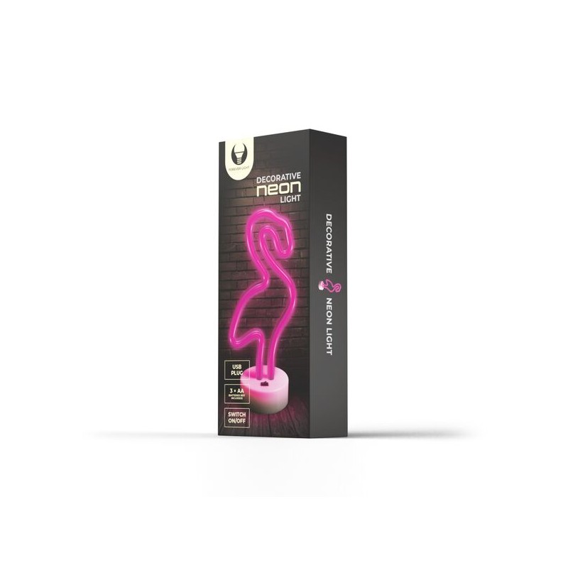 LAMPADA NEON A LED FLAMINGO - ALIMENTAZIONE TRAMITE CAVO INCLUSO O N. 3 BATTERIE AA NON INCLUSE