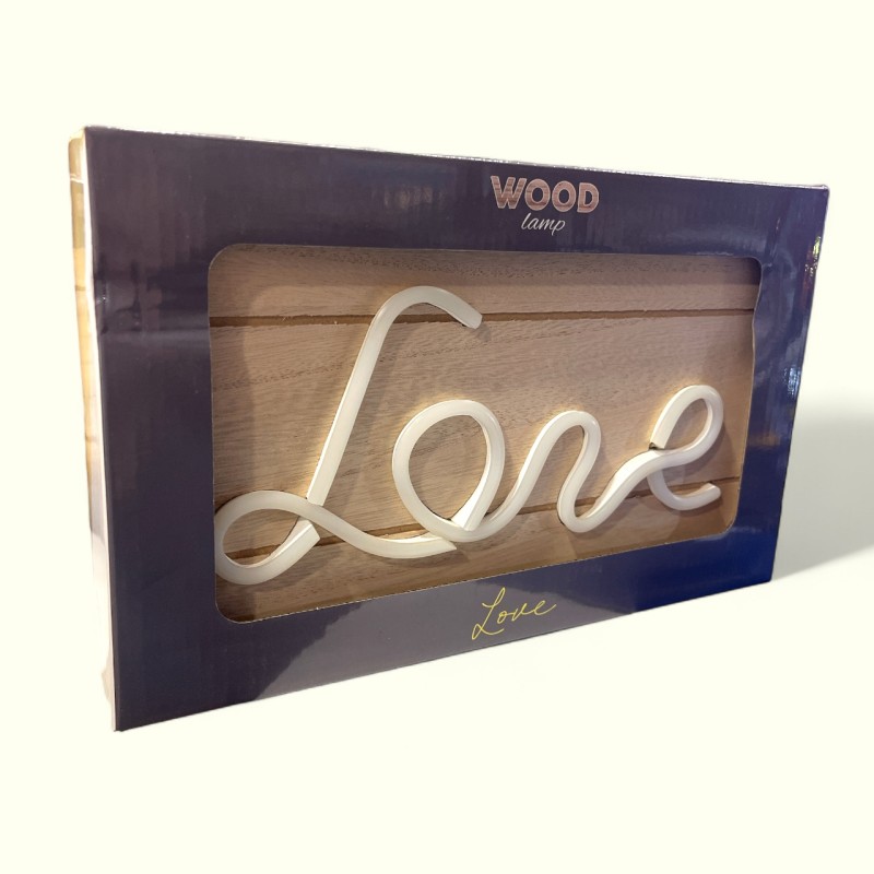 LAMPADA A LED LOVE IN FRAME DI LEGNO - ALIMENTAZIONE TRAMITE CAVO INCLUSO O N. 3 BATTERIE AA NON INCLUSE