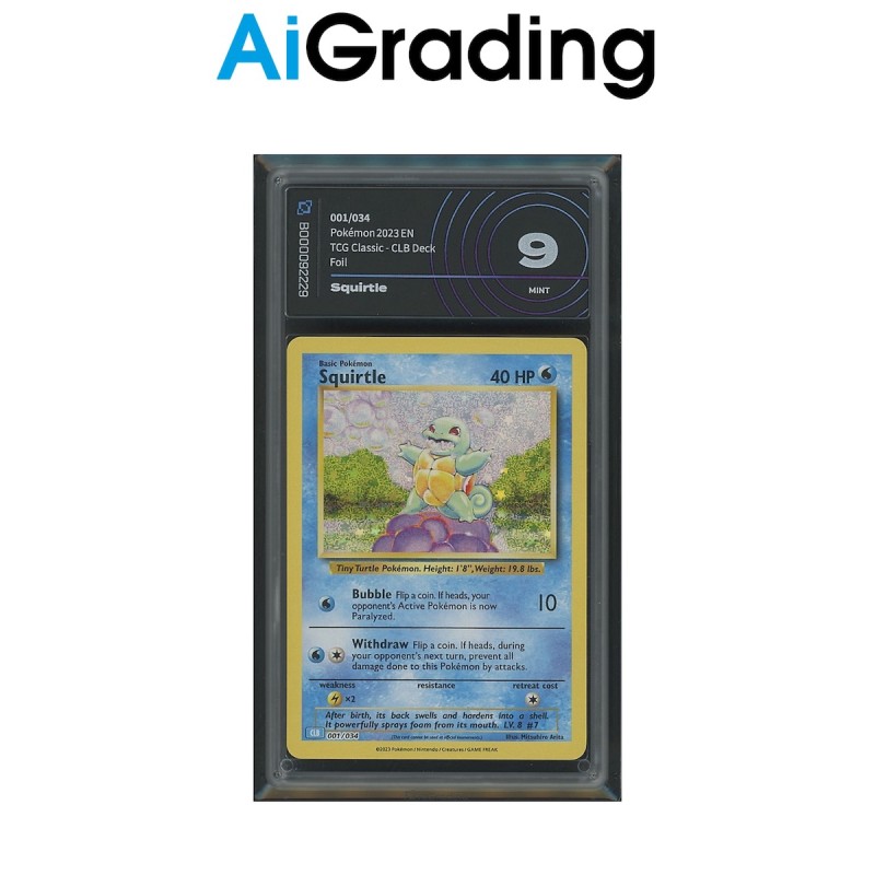 SQUIRTLE DI POKEMON CARTA GRADATA 9 ENG IN CASE RIGIDO AI GRADING + CERTIFICATO DIGITALE