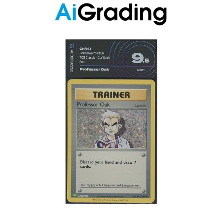 TRAINER PROFESSOR OAK DI POKEMON CARTA GRADATA 9.5 ENG IN SLEEVE MORBIDA AI GRADING + CERTIFICATO DIGITALE