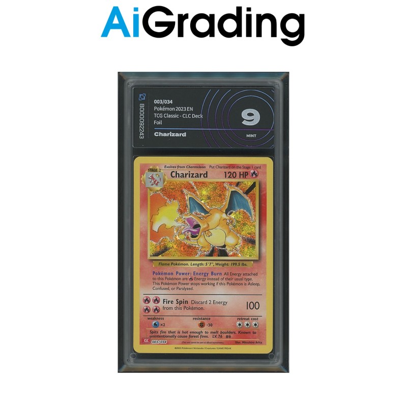 CHARIZARD DI POKEMON CARTA GRADATA 9 ENG IN CASE RIGIDO AI GRADING + CERTIFICATO DIGITALE