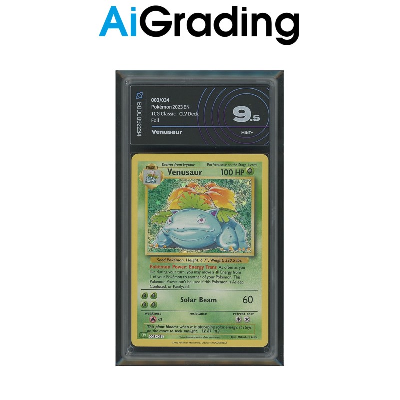 VENUSAUR DI POKEMON CARTA GRADATA 9.5 ENG IN CASE RIGIDO AI GRADING + CERTIFICATO DIGITALE