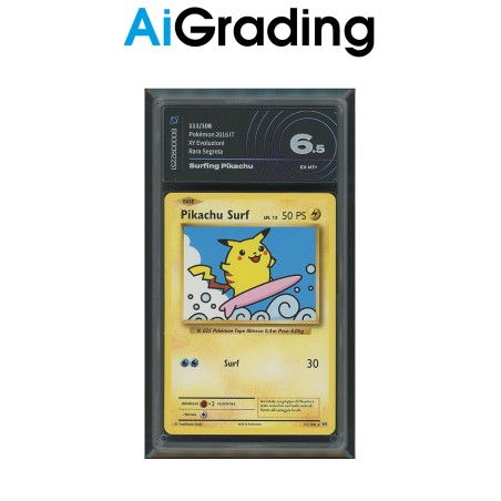 SURFING PIKACHU EVO 111 DI POKEMON CARTA GRADATA 6.5 ITA IN CASE RIGIDO AI GRADING + CERTIFICATO DIGITALE