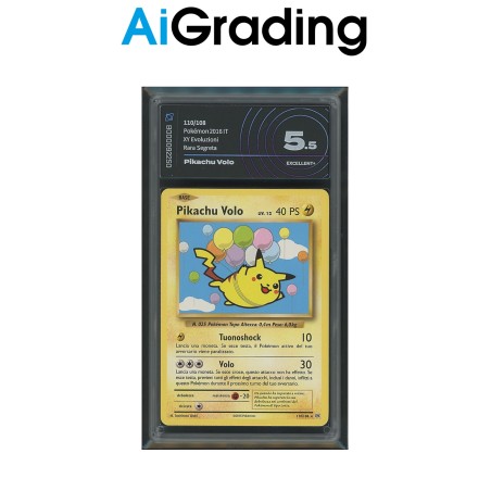 VOLO PIKACHU EVO 110 DI POKEMON CARTA GRADATA 5.5 ITA IN CASE RIGIDO AI GRADING + CERTIFICATO DIGITALE