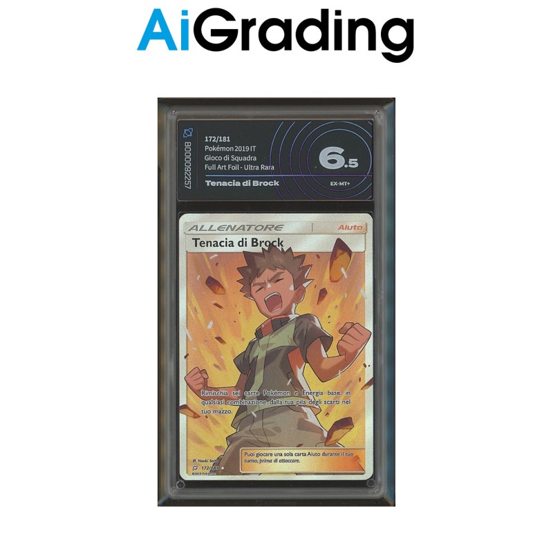 TENACIA DI BROCK TEU 172 DI POKEMON CARTA GRADATA 6.5 ITA IN CASE RIGIDO AI GRADING + CERTIFICATO DIGITALE