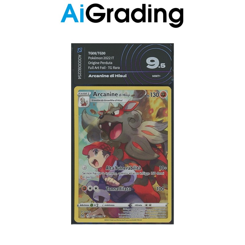 ARCANINE DI HISUI TG08 DI POKEMON CARTA GRADATA 9.5 ITA IN SLEEVE MORBIDA AI GRADING + CERTIFICATO DIGITALE