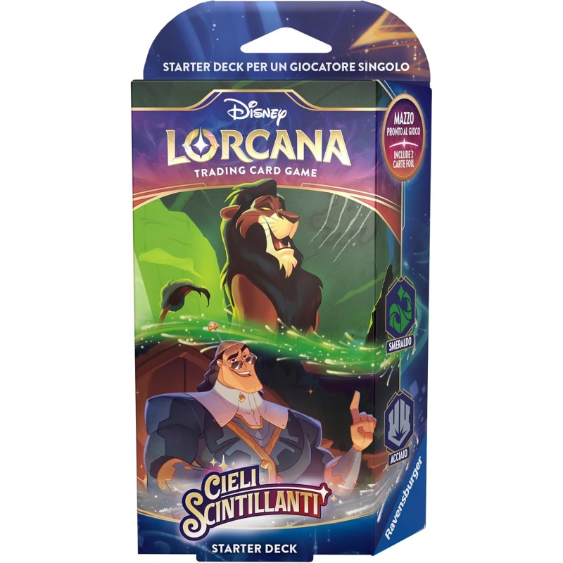 DISNEY LORCANA TCG CIELI SCINTILLANTI GIOCO DI CARTE DA COLLEZIONARE JCC DECK AVVIO SMERALDO & ACCIAIO