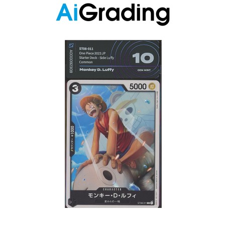 MONKEY D.LUFFY ST08-011 DI ONE PIECE CARTA JAP GRADATA 10 IN SLEEVE MORBIDA AI GRADING + CERTIFICATO DIGITALE