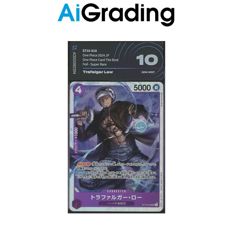 TRAFALGAR LAW ST10-010 DI ONE PIECE CARTA JAP GRADATA 10 IN SLEEVE MORBIDA AI GRADING + CERTIFICATO DIGITALE