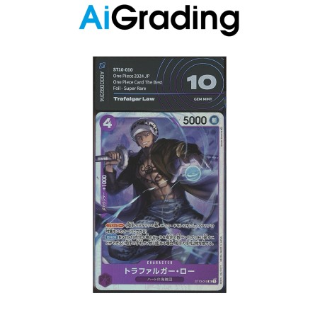 TRAFALGAR LAW ST10-010 DI ONE PIECE CARTA JAP GRADATA 10 IN SLEEVE MORBIDA AI GRADING + CERTIFICATO DIGITALE