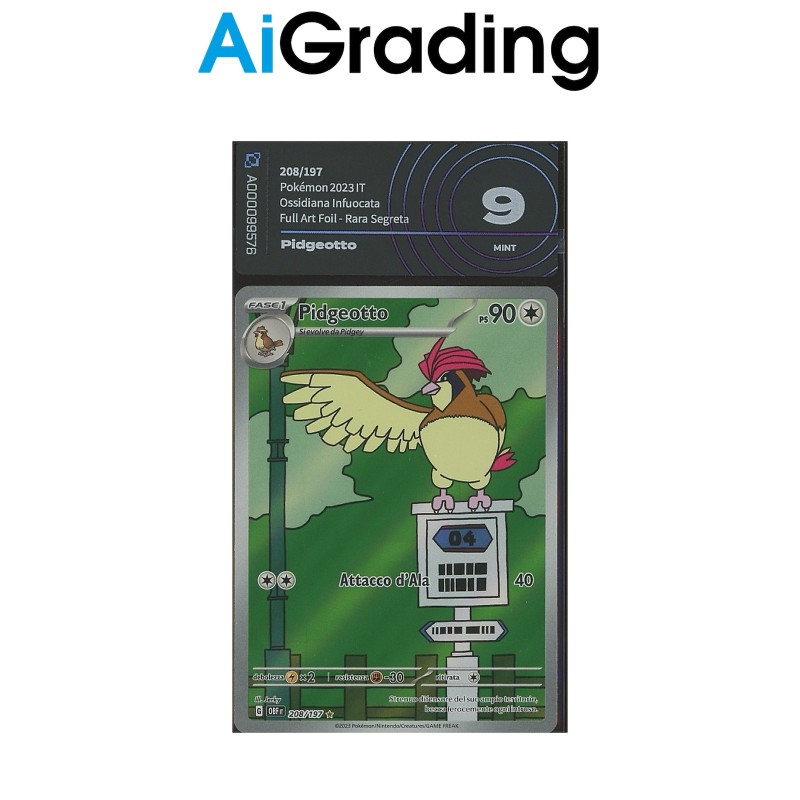 PIDGEOTTO OBF 208 DI POKEMON CARTA GRADATA 9 ITA IN SLEEVE MORBIDA AI GRADING + CERTIFICATO DIGITALE