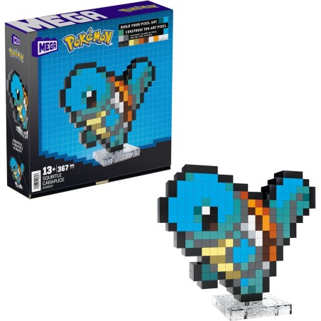 MEGA POKEMON SHOWCASE - SQUIRTLE SET IN STILE RETRO PIXELATO DA COSTRUIRE CON 367 PEZZI