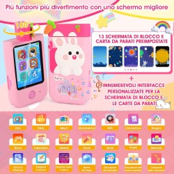 TELEFONO PER BAMBINI CON FOTOCAMERA PER BAMBINI - TOUCHSCREEN - VIDEO 1080P- CUSTODIA SILICONE CONIGLIO