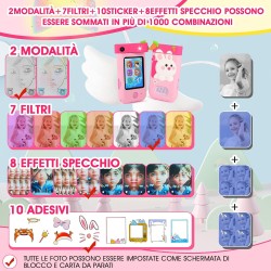 TELEFONO PER BAMBINI CON FOTOCAMERA PER BAMBINI - TOUCHSCREEN - VIDEO 1080P- CUSTODIA SILICONE CONIGLIO