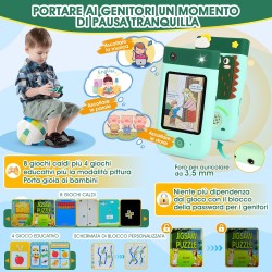 TELEFONO PER BAMBINI CON FOTOCAMERA PER BAMBINI - TOUCHSCREEN - VIDEO 1080P- CUSTODIA SILICONE DINOSAURO