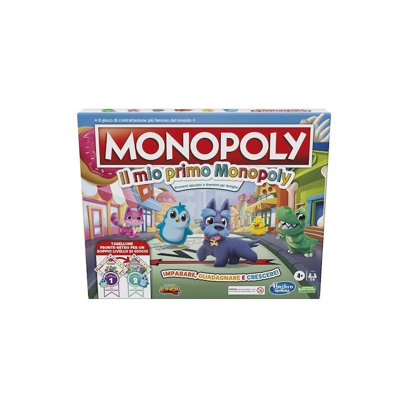 MONOPOLY - IL MIO PRIMO MONOPOLY GIOCO DA TAVOLO TABELLONE A 2 FACCE, STRUMENTI DI APPRENDIMENTO PER FAMIGLIE