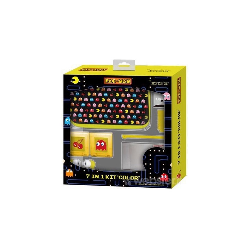 SET CUSTODIA + PORTA GIOCHI + PENNINO + PELLICOLA + CUFFIE DI PACMAN PER NINTENDO 3DS - DSI E DS LITE