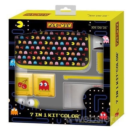 SET CUSTODIA + PORTA GIOCHI + PENNINO + PELLICOLA + CUFFIE DI PACMAN PER NINTENDO 3DS - DSI E DS LITE