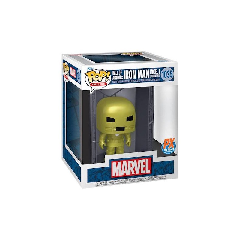 MARVEL FUNKO POP DELUXE VINYL FIGURE HALL OF ARMOR IRON MAN MODEL 1 GOLDEN ARMOR PX EXCLUSIVE 9 CM