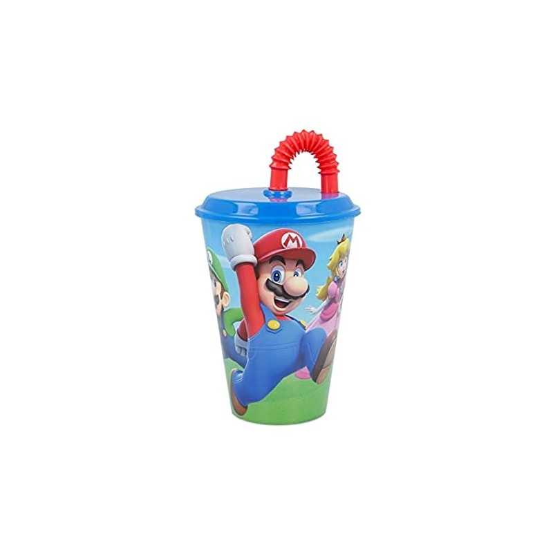 BICCHIERE IN PLASTICA CON CANNUCCIA DI SUPER MARIO