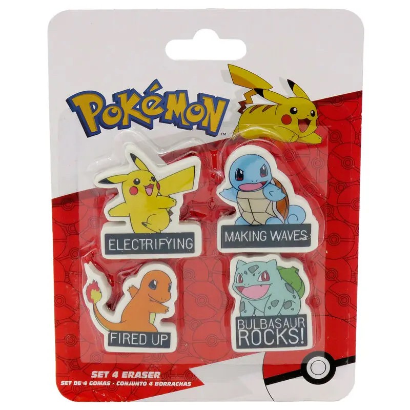 SET DI GOMME POKEMON - PIKACHU + SQUIRTLE + CHARMANDER + BULBASAUR