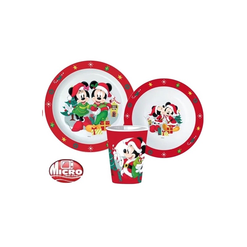 SET PIATTI (FONDO + PIANO) E BICCHIERE 260ML TOPOLINO E MINNIE NATALIZIO IN PLASTICA