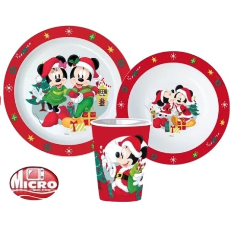 SET PIATTI (FONDO + PIANO) E BICCHIERE 260ML TOPOLINO E MINNIE NATALIZIO IN PLASTICA