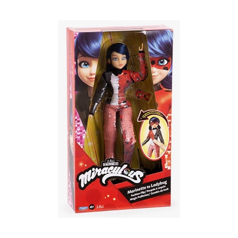 BAMBOLA MIRACOLOUS DA LADYBUG A MARINETTE CON PAGLIETTE GIRA E BRILLA