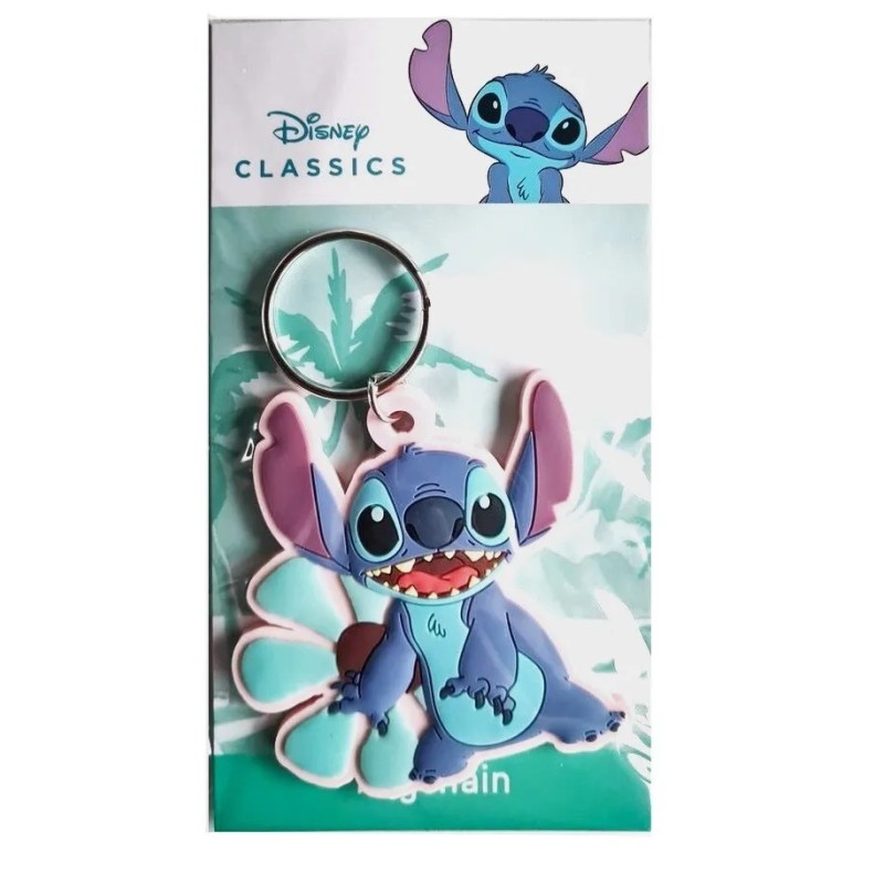 PORTACHIAVE STITCH CON FIORE IN GOMMA DI LILO E STITCH DISNEY